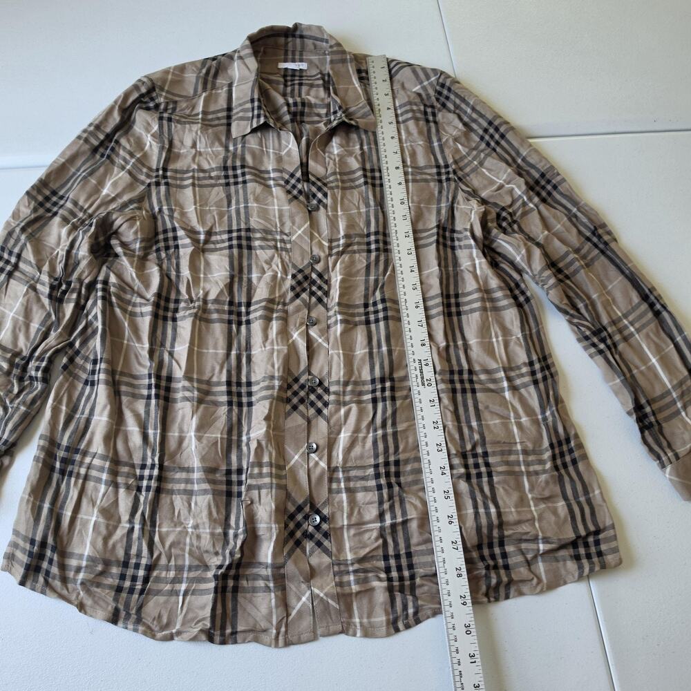 J.Jill Button Up Shirt Womens XL Beige Plaid Rayon Long Sleeve Basic Fall Top - Picture 4 of 8